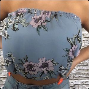 Blue Floral Tube Top